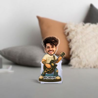 Personalized Guitarist Bobblehead Caricature Standee Gift for Musicians, Guitar Players & Music Lovers  Music Studio & Office Decor  Battery Powered Moving Head Feature